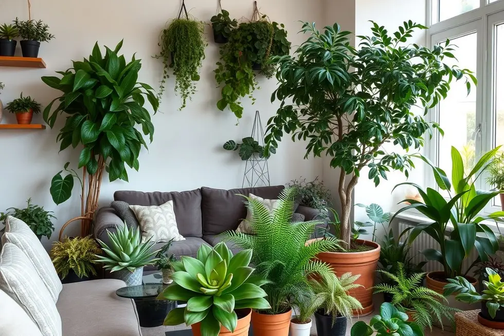 Ambiente interno com Echeveria elegans e diversas plantas de interior