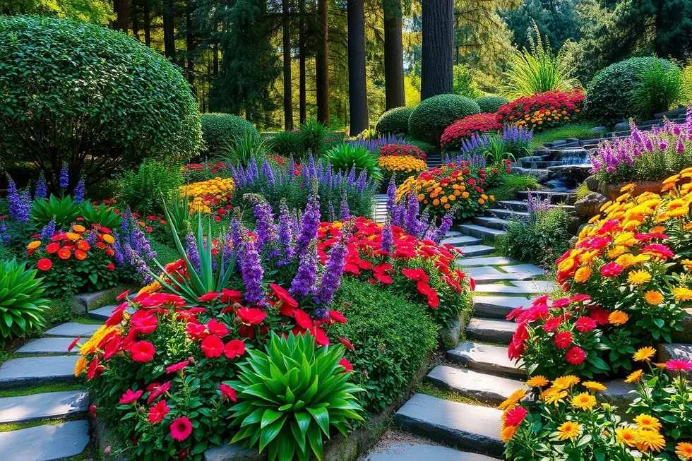 Um jardim interno decorado com suculentas variadas, representando a beleza e a diversidade das plantas.