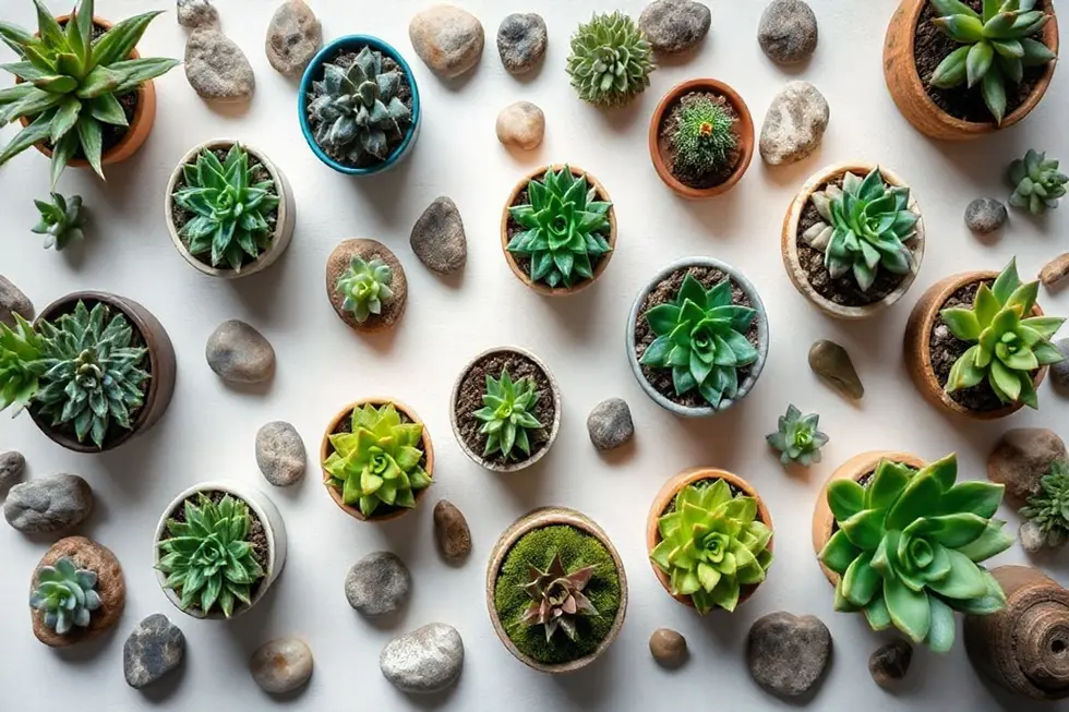 Belos presentes feitos de suculentas em uma composição cuidada, demonstrando a beleza dessas plantas como opções ecológicas.